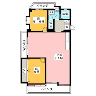パレス鹿子殿【3階】の間取り