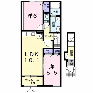 サニーフラットA【2階】の間取り