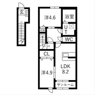 ヴィルヌーブIII【2階】の間取り