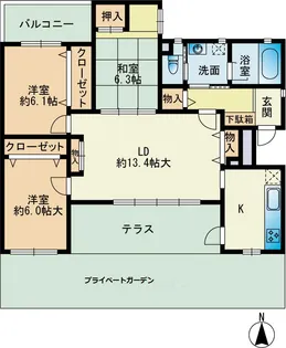 カルシア小戸ナチュア【1階】の間取り