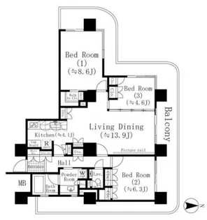 リバーポイントタワー【3階】の間取り