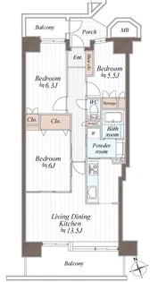 東急ドエルアルス菊名【8階】の間取り