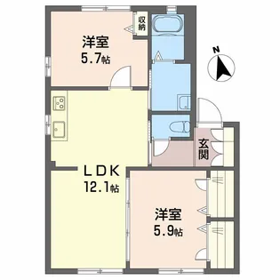 キャッスルヒルズ B棟【1階】の間取り