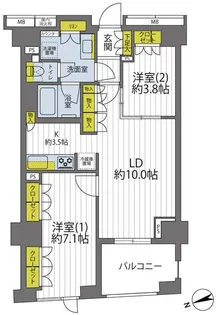 イニシアイオ新宿夏目坂【2階】の間取り