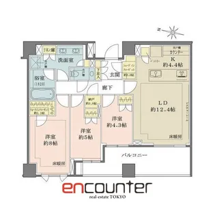 ザ・パークハウス千代田六番町【4階】の間取り
