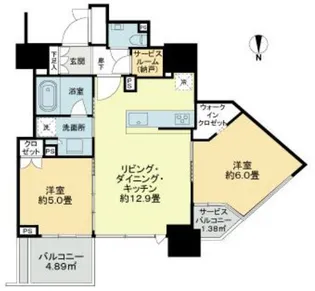 勝どき駅徒歩9分 分譲 タワーマンション 高層階 眺望良好 設備充実【25階】の間取り
