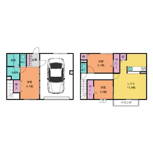 ガレージハウス朝宮 A棟の間取り