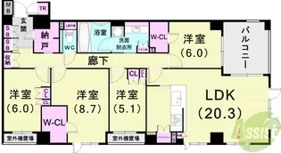 パークシュロス芦屋【3階】の間取り