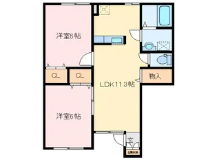 ツインシティー道伯A棟【1階】の間取り