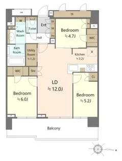 プラウドタワー亀戸クロスゲートタワー【9階】の間取り