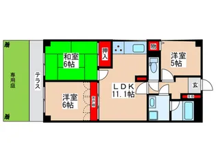 ライオンズマンション武蔵砂川【1階】の間取り