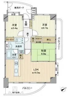ライオンズマンション白島九軒町【5階】の間取り