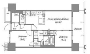 シエリア梅田豊崎【19階】の間取り