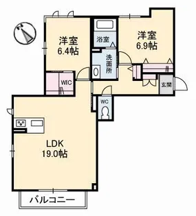 グランベレオ引野【2階】の間取り
