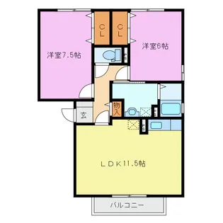 2LDKの間取り画像