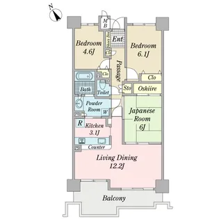おゆみ野ハイムC棟【6階】の間取り
