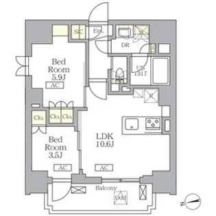 ザ・ライオンズフォーシア文京湯島【5階】の間取り