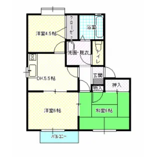 プラースII B【1階】の間取り