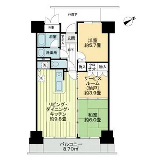 ガーデンコート簗瀬【12階】の間取り