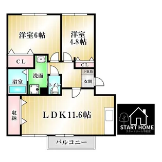 グランディール矢三B【1階】の間取り