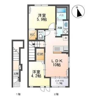 プレジール人来田【2階】の間取り