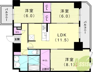 グルーブAriaトアロード【12階】の間取り