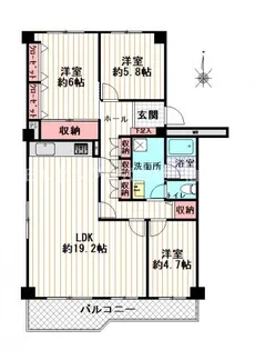 北柏ライフタウン4 1 2号棟【6階】の間取り