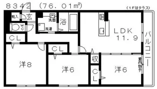 グロリアハイツ はびきの A棟【3階】の間取り