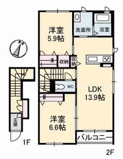 シャーメゾンタウン倉敷運動公園前 A棟【2階】の間取り
