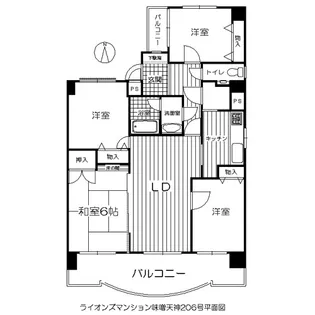 ライオンズマンション味噌天神【2階】の間取り