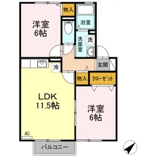 エスポワール加美B棟【1階】の間取り