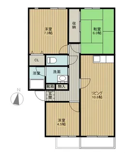 サンビレッジフェリシアE棟【2階】の間取り
