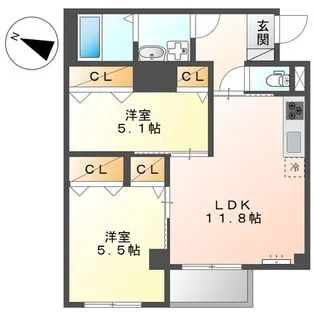 サンベルグ千年【1階】の間取り