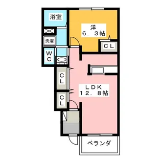 ピーチヒルB【1階】の間取り