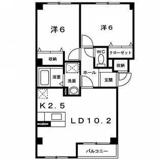 旭川市永山3条11丁目2LDKアパート2階角部屋【2階】の間取り
