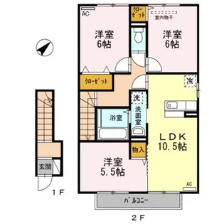 ヴォンエルフ古国府 A棟【2階】の間取り