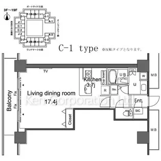 パシフィックロイヤルコートみなとみらいアーバンタワー【8階】の間取り