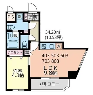 イーストサイド【5階】の間取り