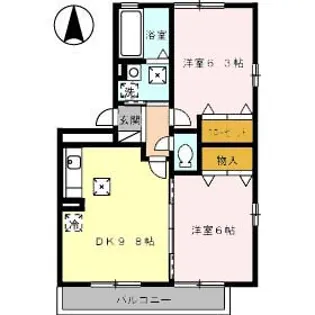 オークスK A棟【2階】の間取り
