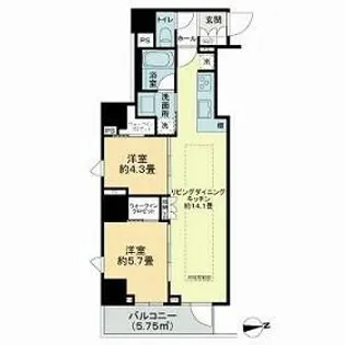 サンウッドフラッツ新宿四谷三丁目【8階】の間取り