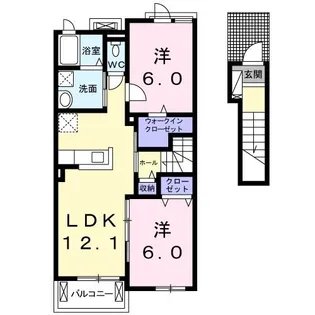 大阪府羽曳野市河原城【アパート】の間取り