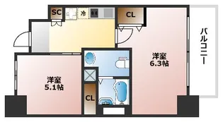 エステムプラザ難波EASTIIブレスト【13階】の間取り