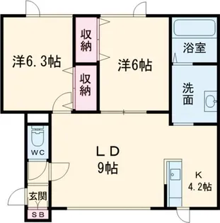 2LDKの間取り画像