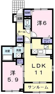ベルアルモニーB【1階】の間取り