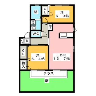 ヒュドールヒューレー A棟【2階】の間取り