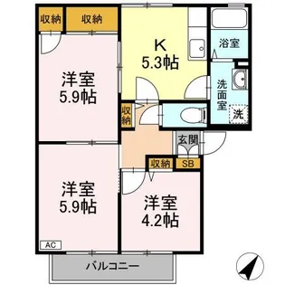エクセル岸B【1階】の間取り