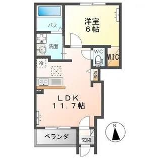 プランドールD 1LDK【1階】の間取り