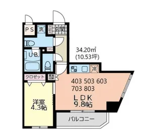 イーストサイド【5階】の間取り