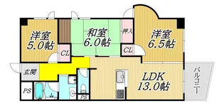 ビューラーささはら【4階】の間取り