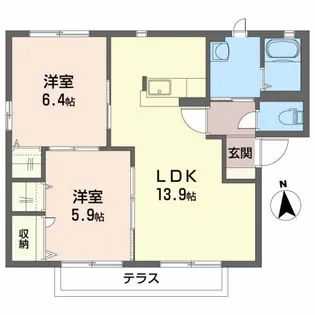 コーポヤナイD【1階】の間取り